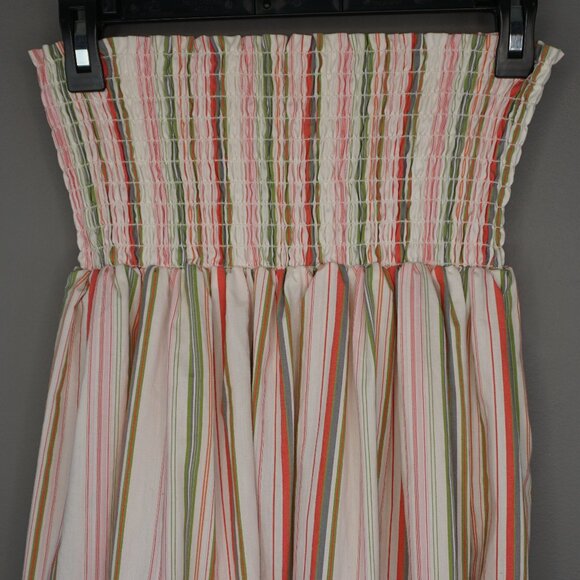 Mystic Sun Strapless Smocked Midi White Striped Sundress with Ruffle Hem size S - Picture 2 of 16